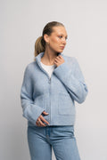 Sia Ras Ls Knit Zipper Kofta - Cashmere Blue Melange