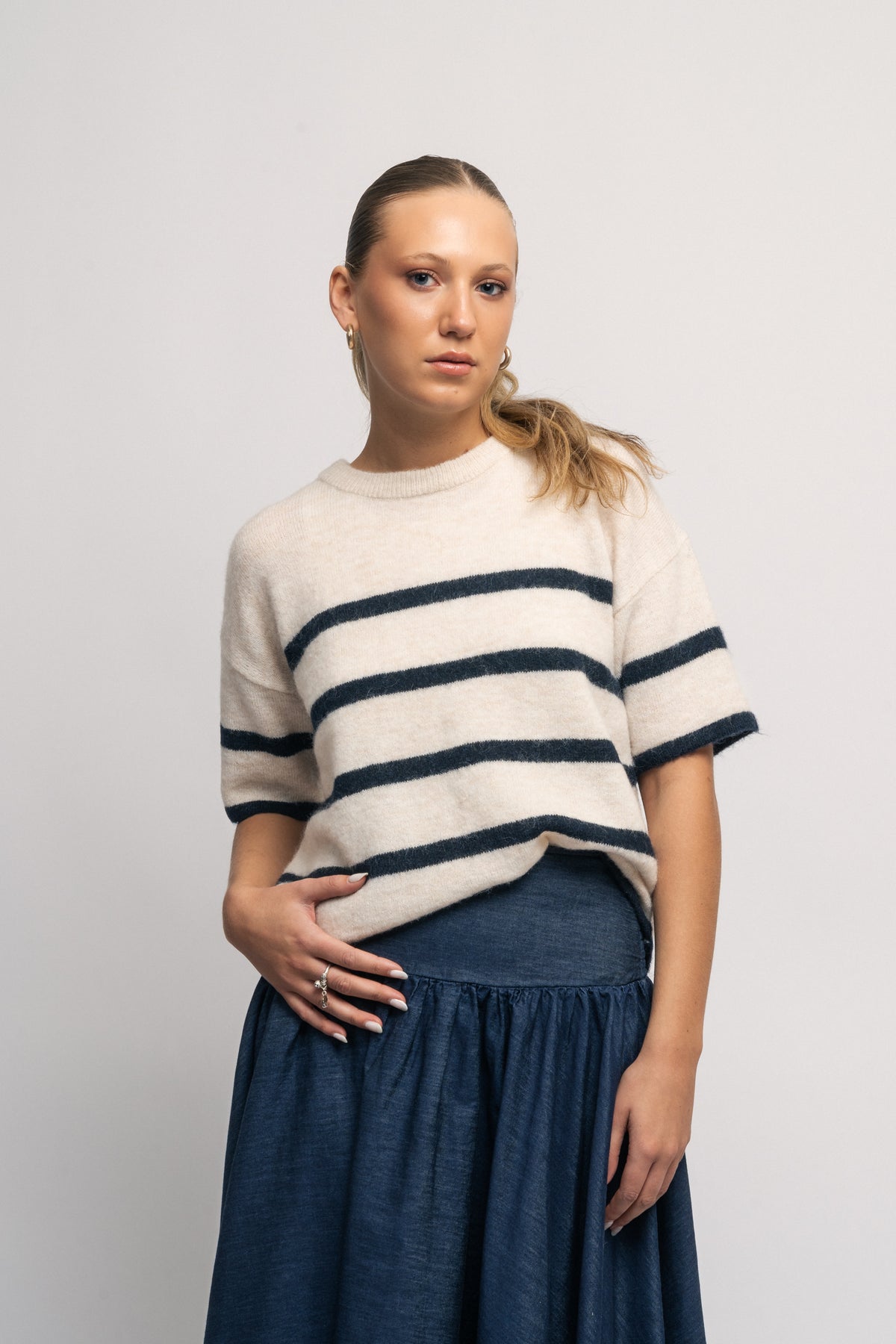 Maline-Liliana 2/4 Knit O-Neck - Birch Dark Sapphire
