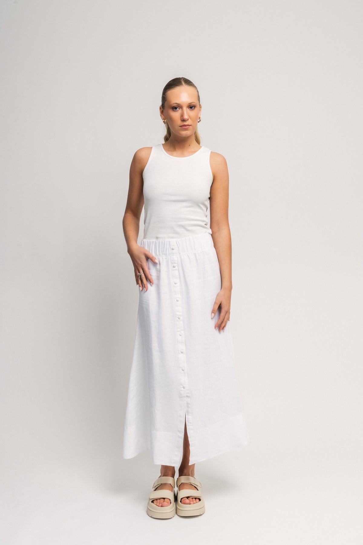 Thea Linen Skirt - White