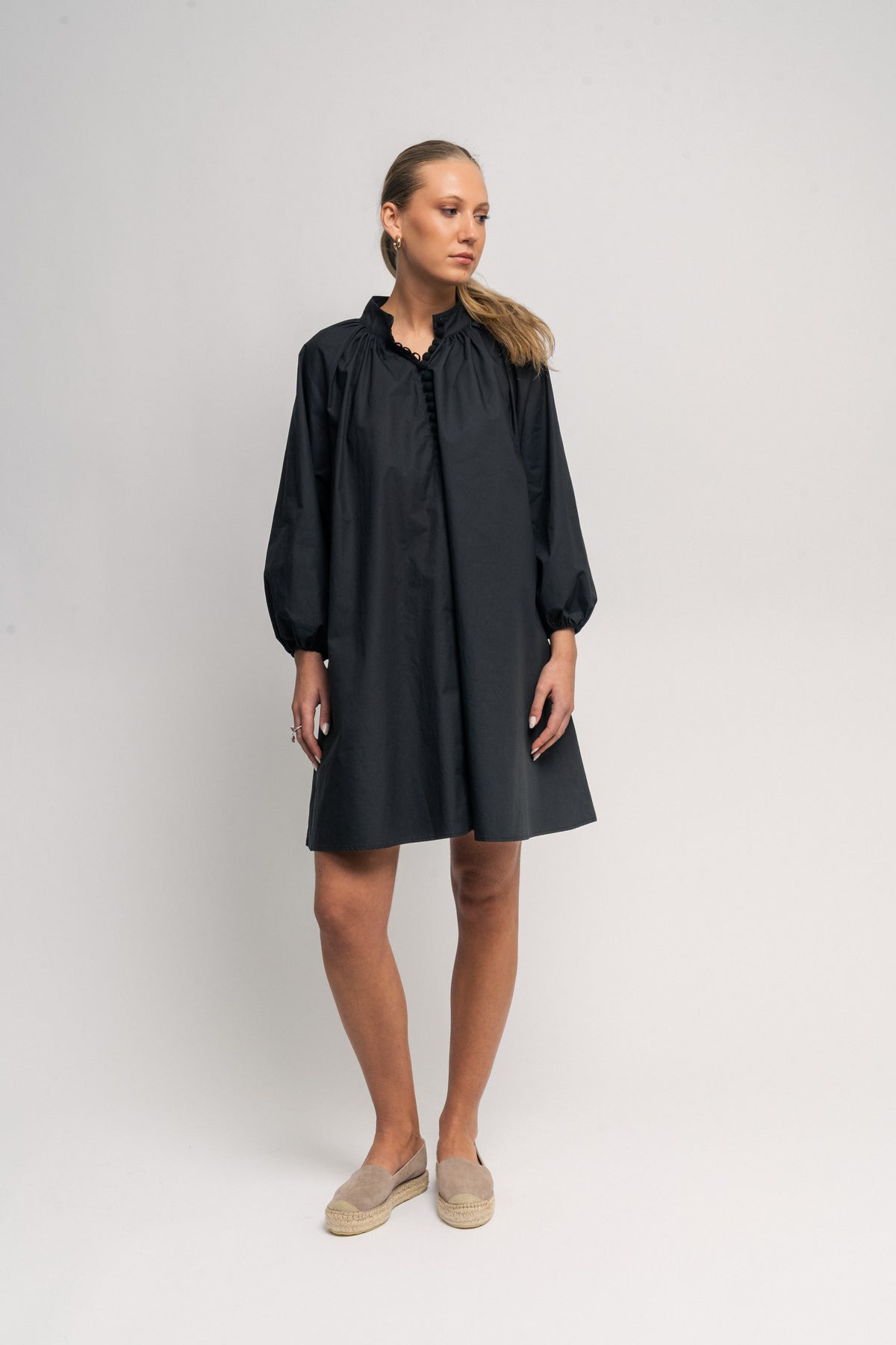 Poplin Bohemian Demi Dress - Black