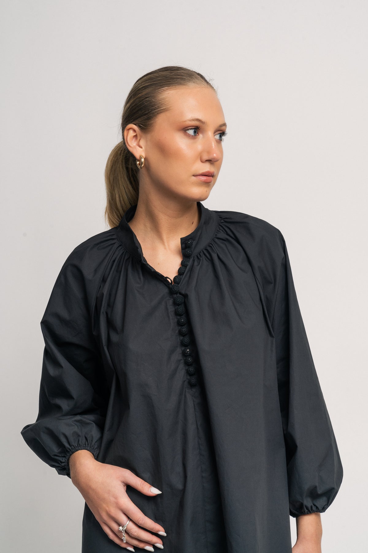 Poplin Bohemian Demi Dress - Black
