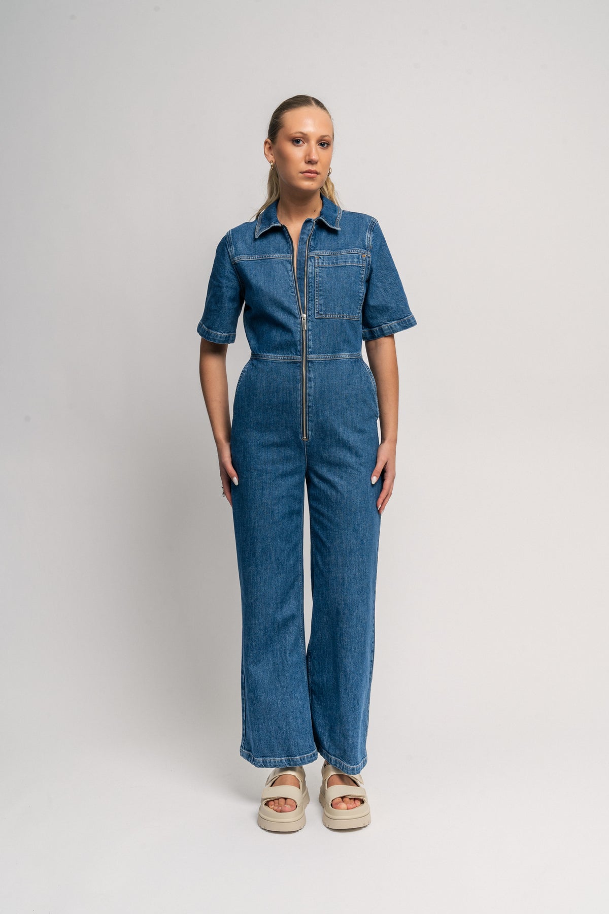 Bella 2/4 Marine Jumpsuit - Medium Blue Denim