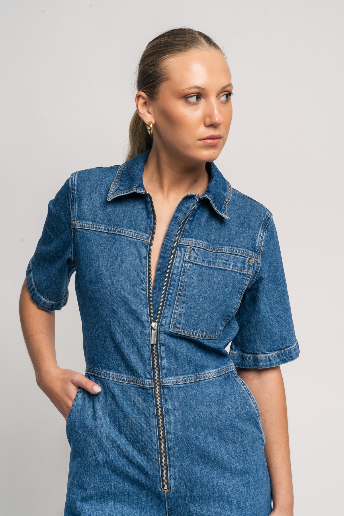 Bella 2/4 Marine Jumpsuit - Medium Blue Denim