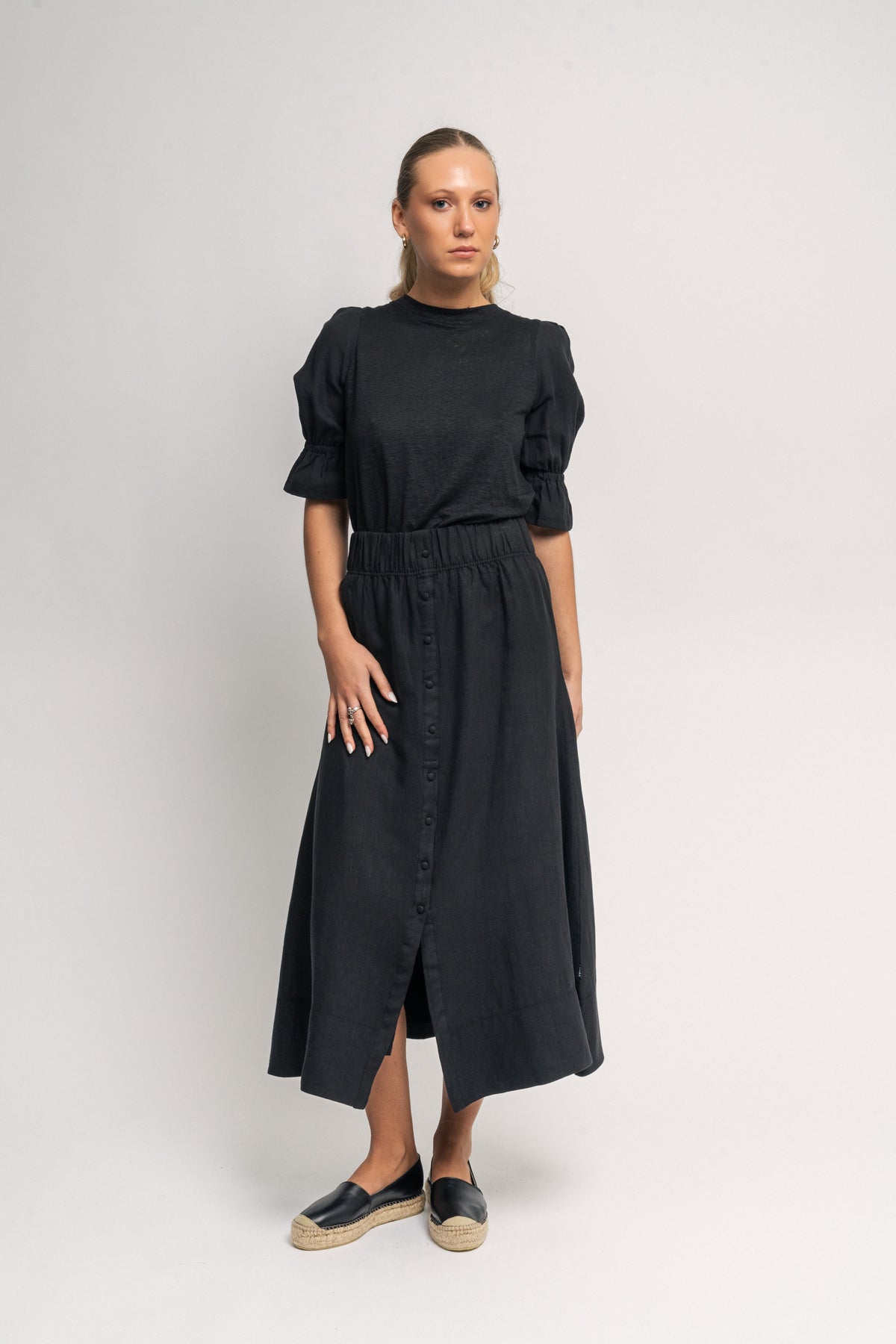 Thea Linen Skirt - Black