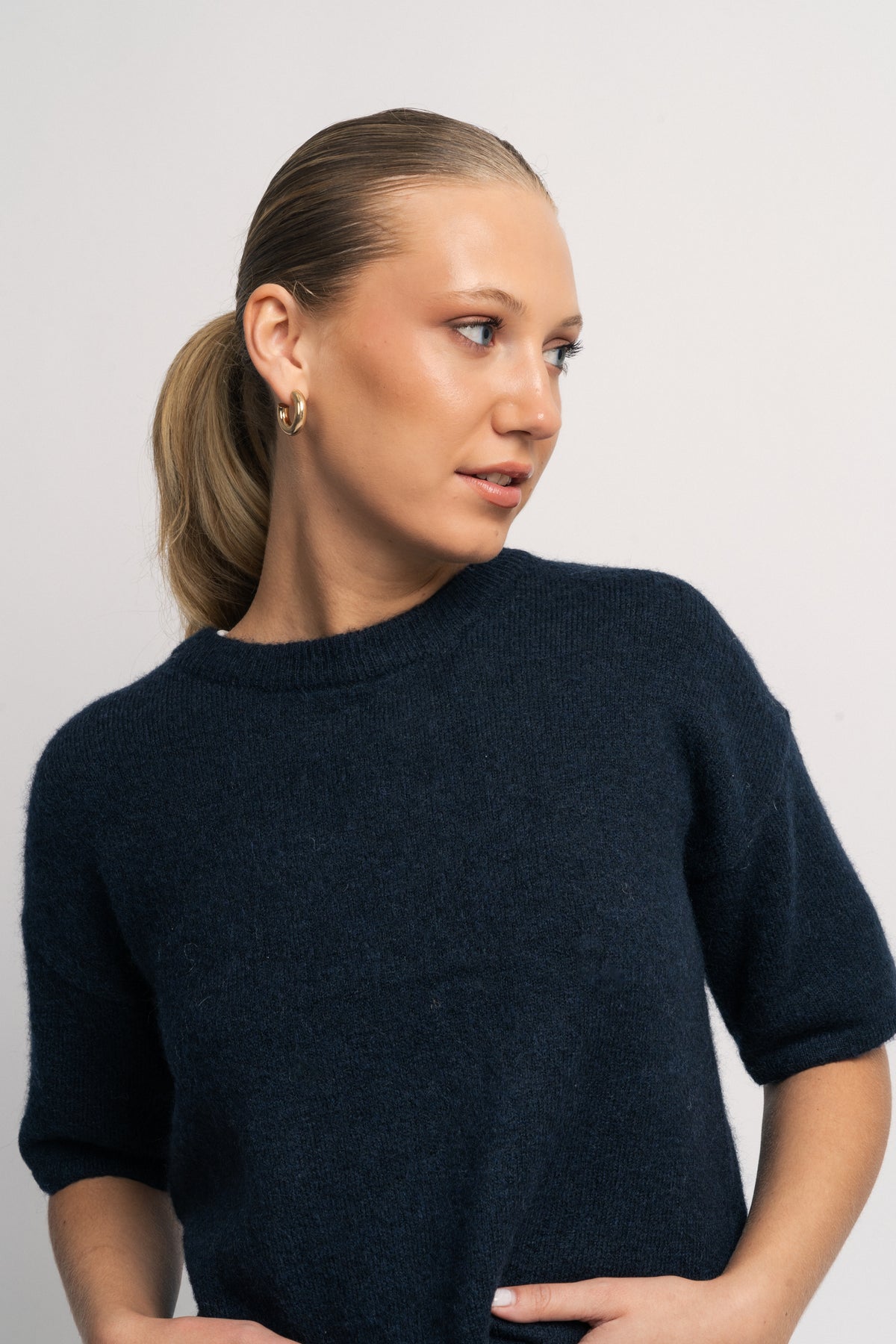 Maline-Liliana 2/4 Knit O-Neck - Dark Sapphire Melange