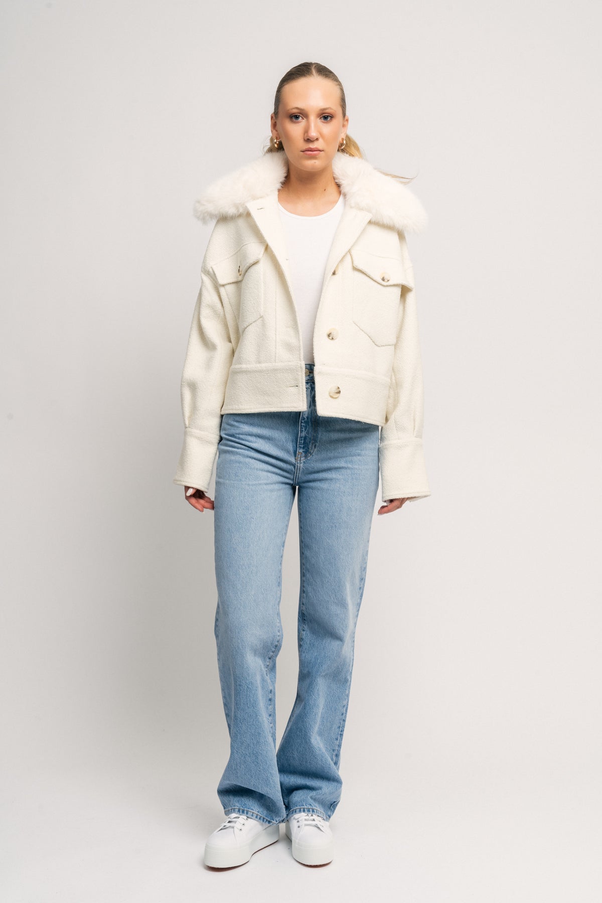 Charlie Jacket Wool Boucle Light Faux Fur - Crème