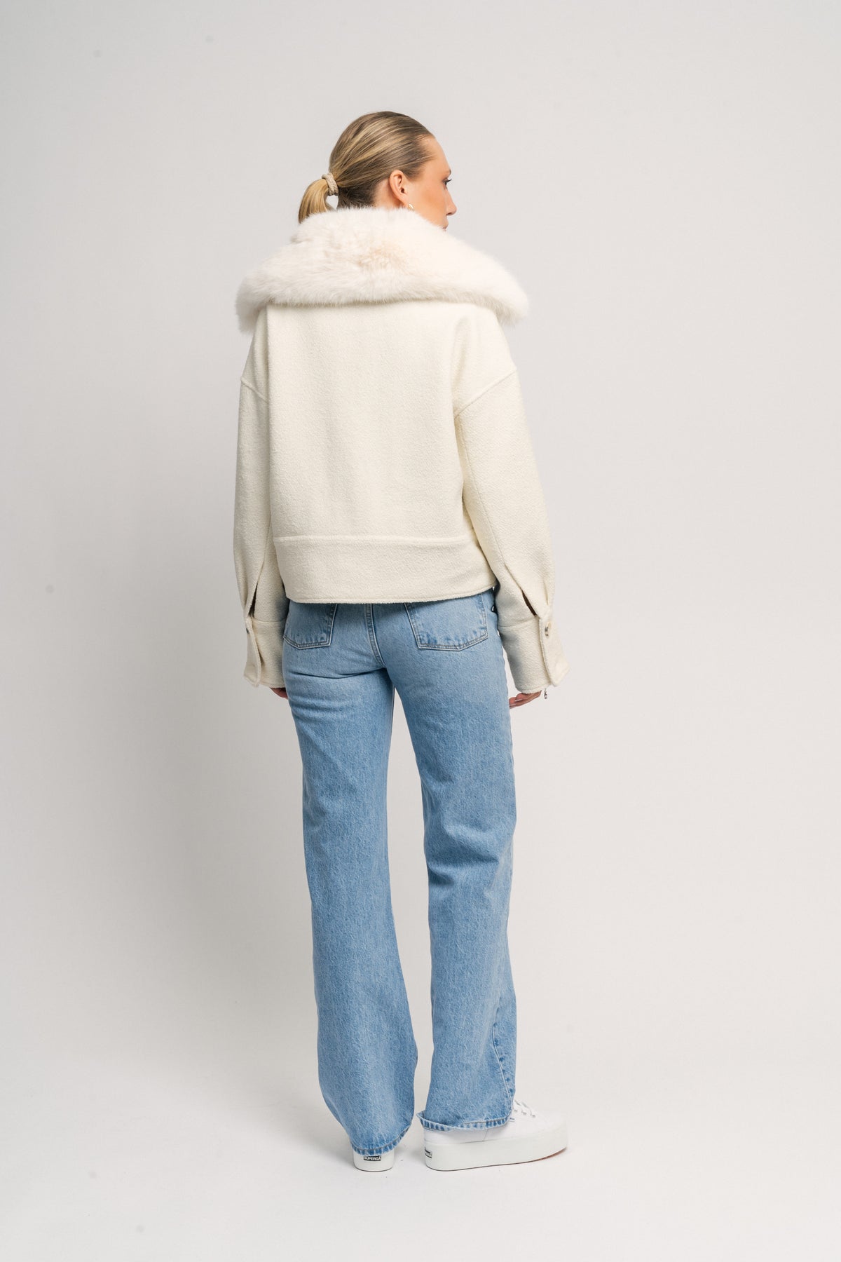Charlie Jacket Wool Boucle Light Faux Fur - Crème