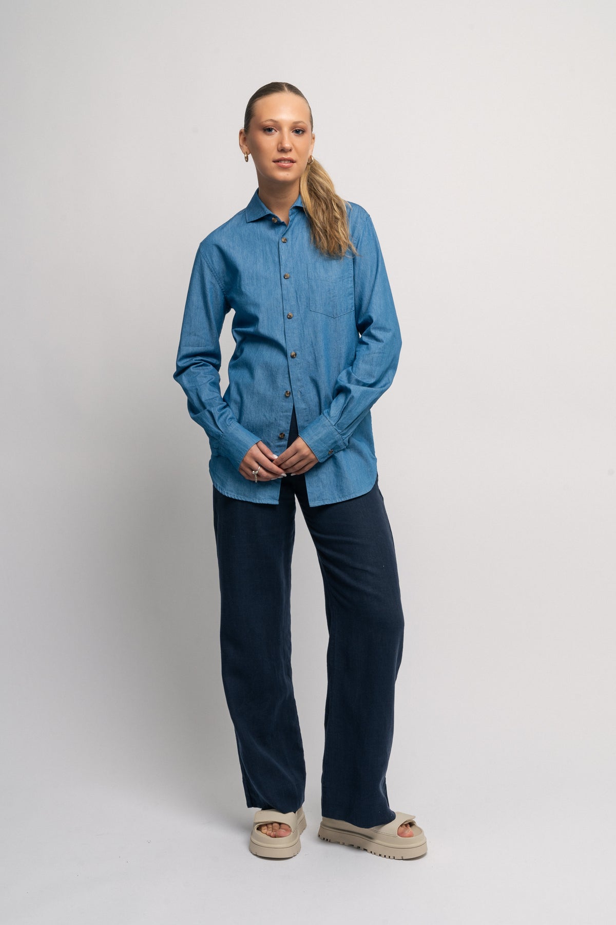 Denim Boyfriend Shirt - Light Blue Denim