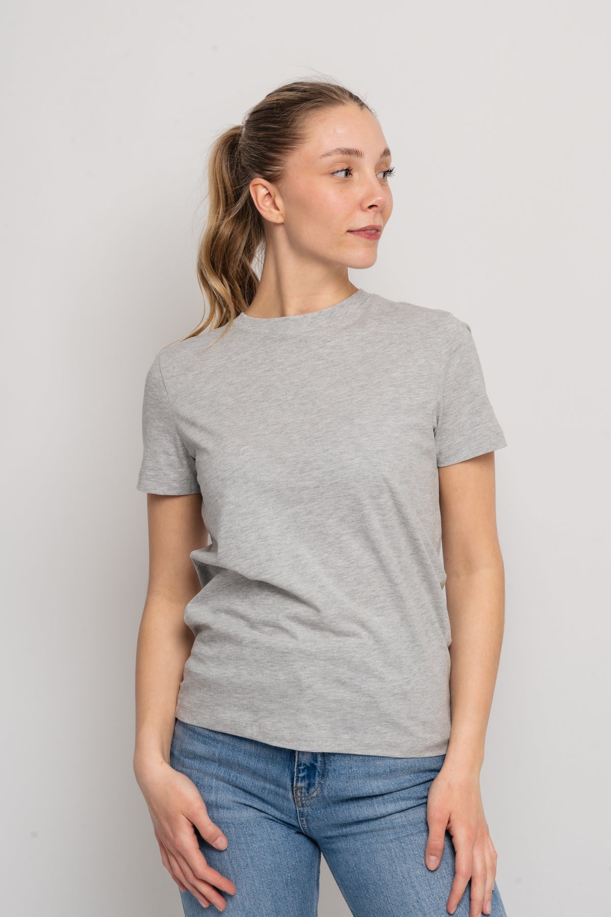Myessential Ss O-Neck Tee - Ljusgrå Melange
