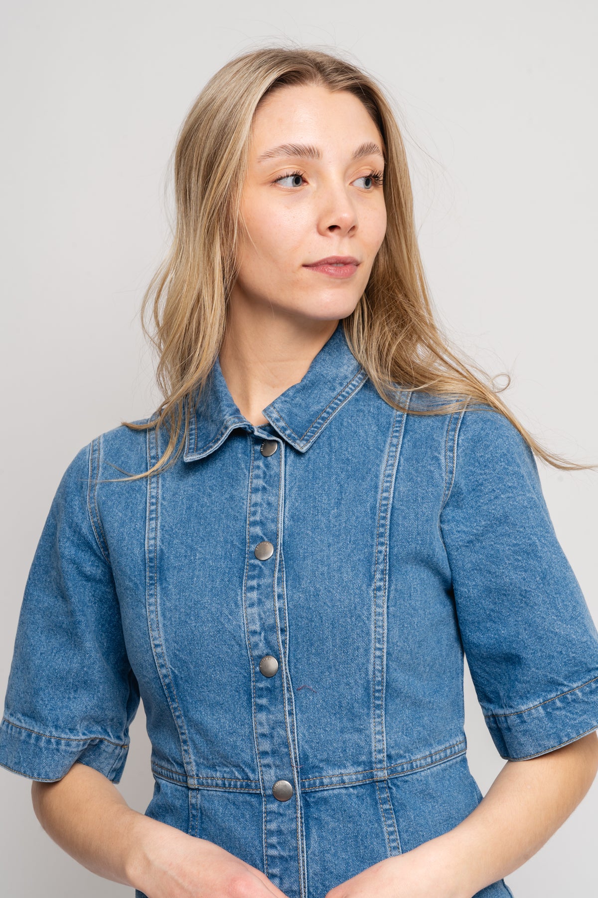 Emmy Ss Midi Denim Dress - Light Blue Denim