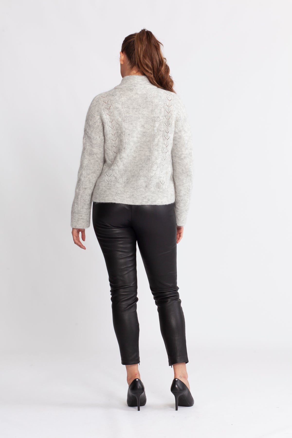 Vera Ls Knit Zip Cardigan - Light Grey Melange
