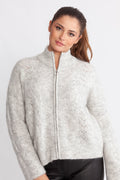 Vera Ls Knit Zip Cardigan - Light Grey Melange