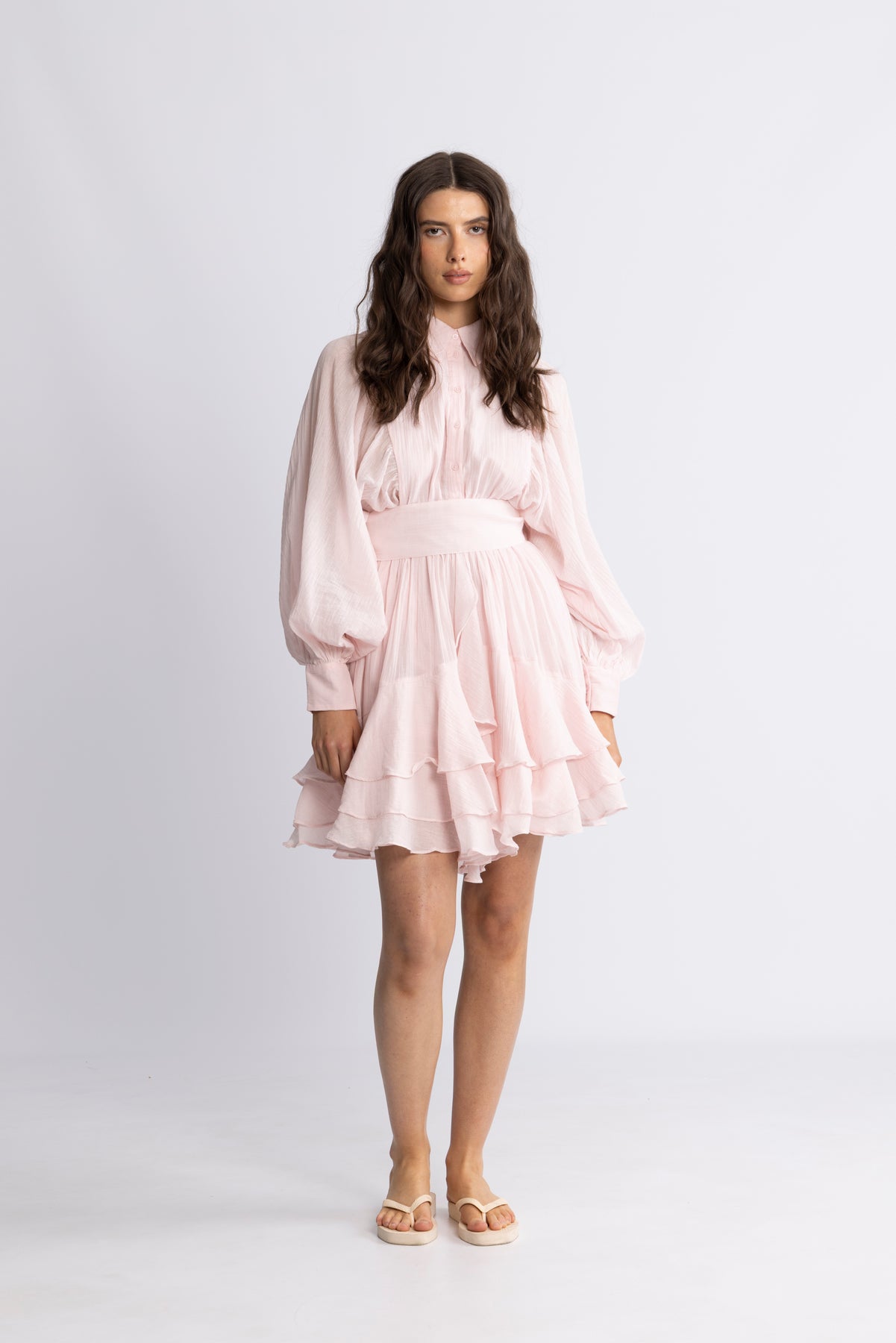 Short Ranch Frill Dress - Ljusrosa