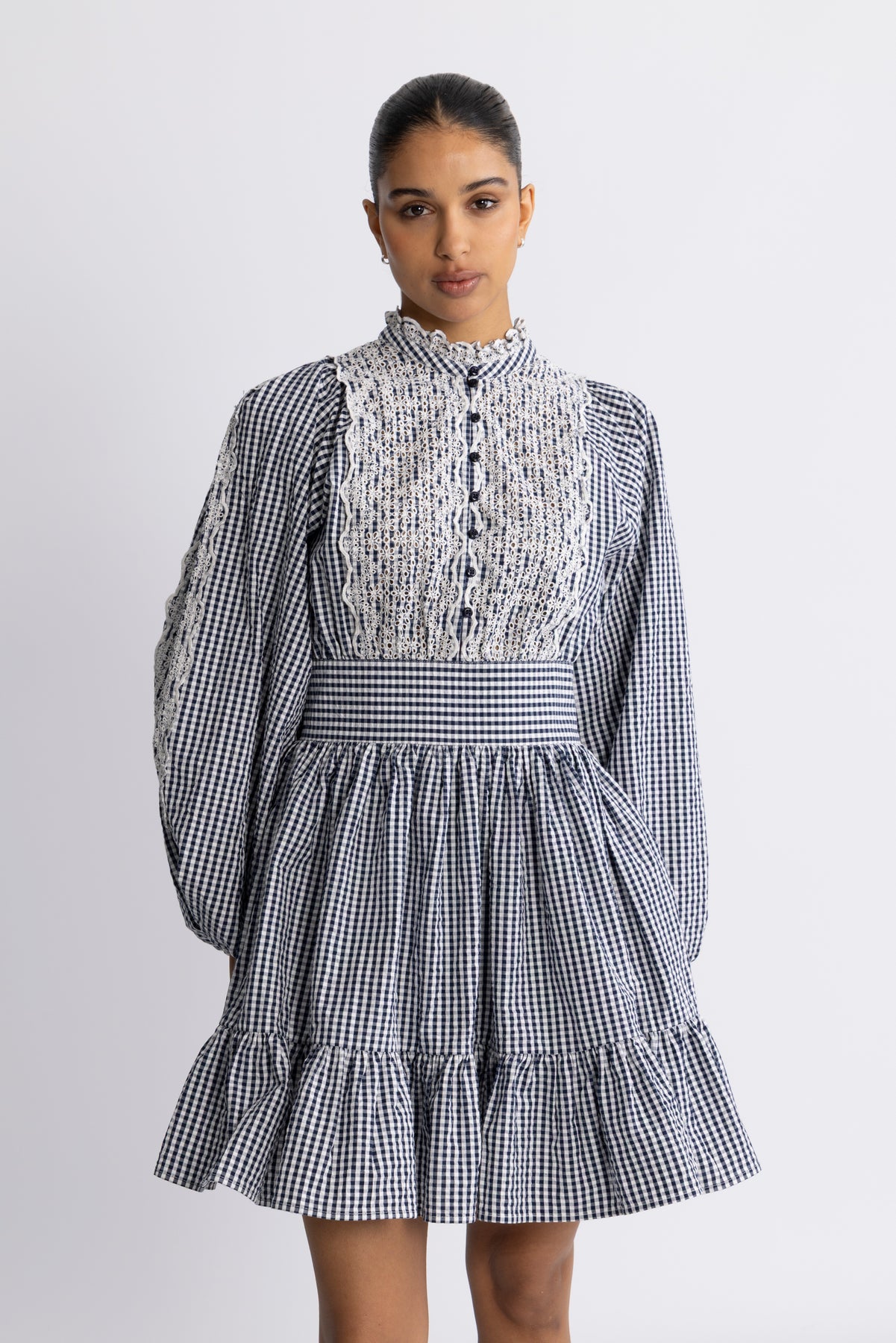 Seersucker Mini Dress - Navy Checks