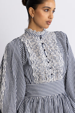 Seersucker Mini Dress - Navy Checks