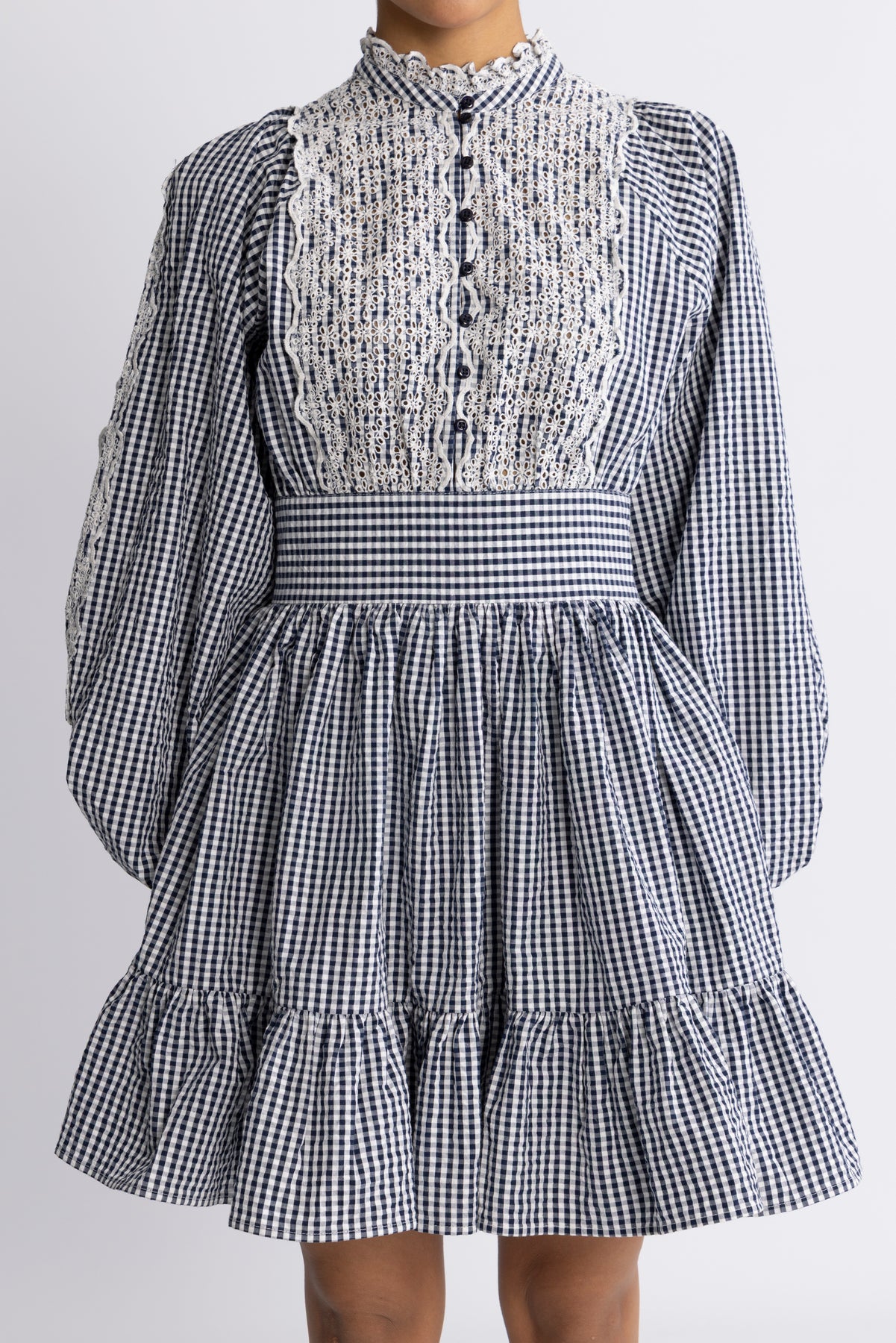 Seersucker Mini Dress - Navy Checks
