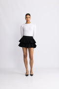 Wide Ruffle Mini Skirt - Svart