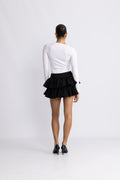 Wide Ruffle Mini Skirt - Svart