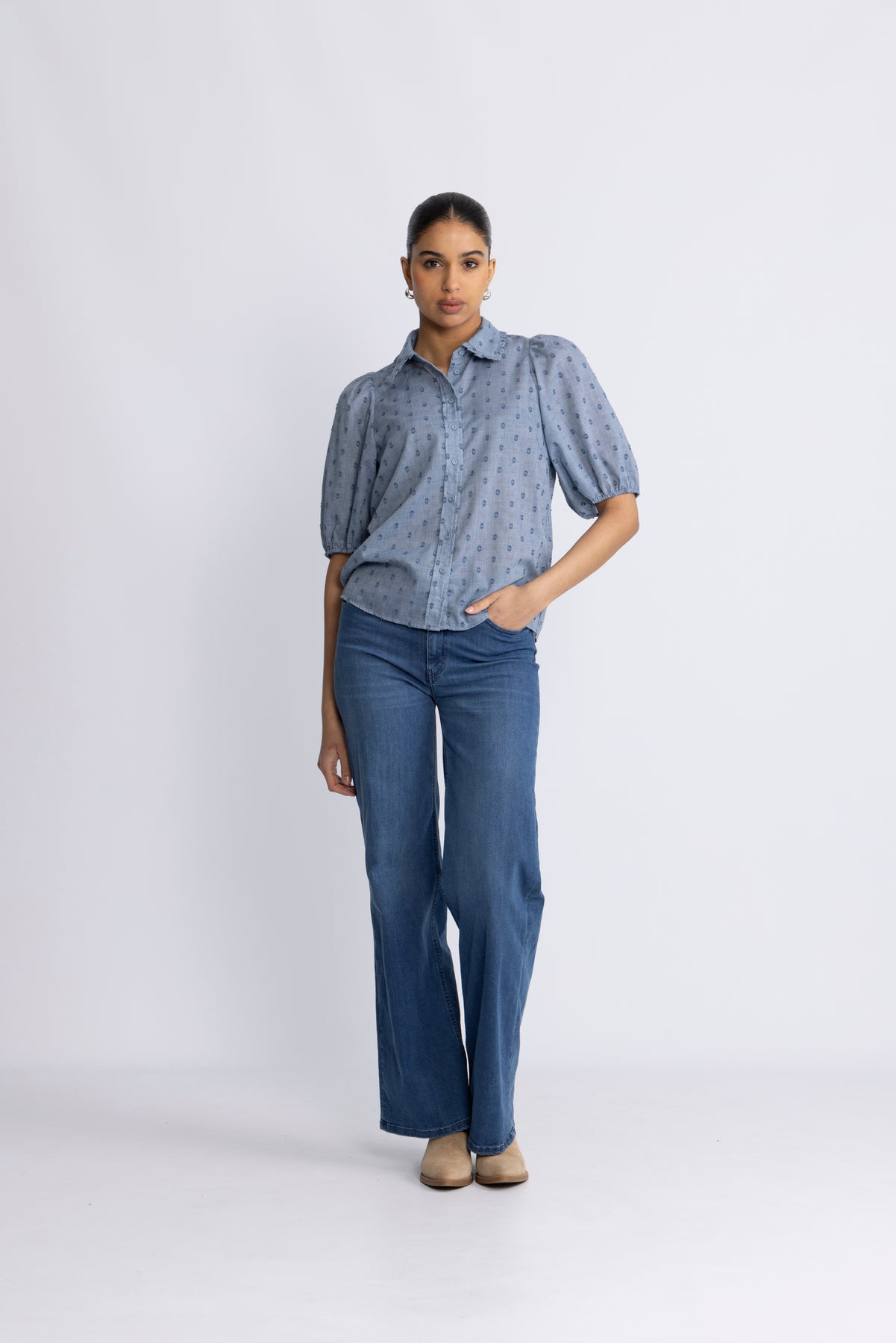 Co'Couture Dottiecc SS Blus - Dusty Blue
