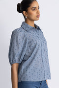 Co'Couture Dottiecc SS Blus - Dusty Blue