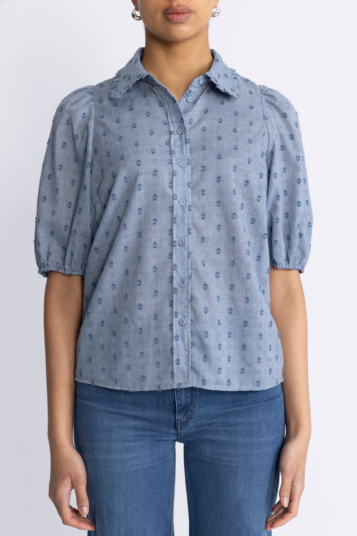 Co'Couture Dottiecc SS Blus - Dusty Blue