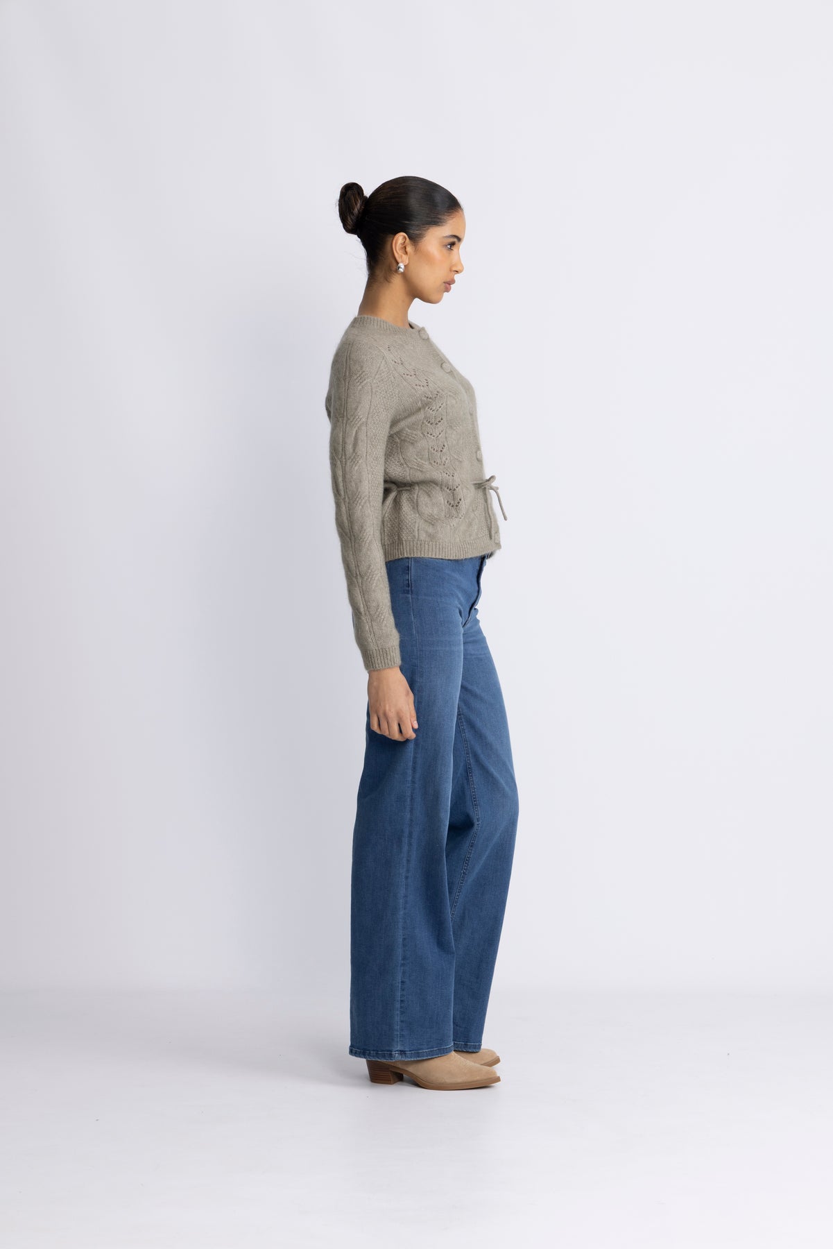 Vera Ls Knit Belt Kofta Ex - Vetiver