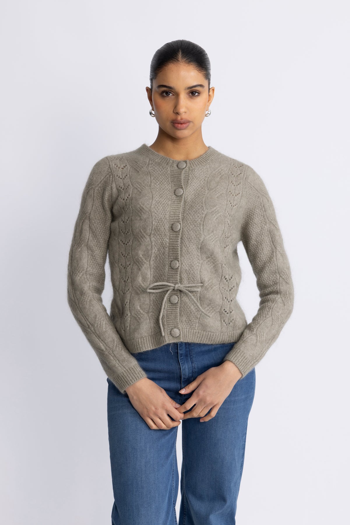 Vera Ls Knit Belt Kofta Ex - Vetiver