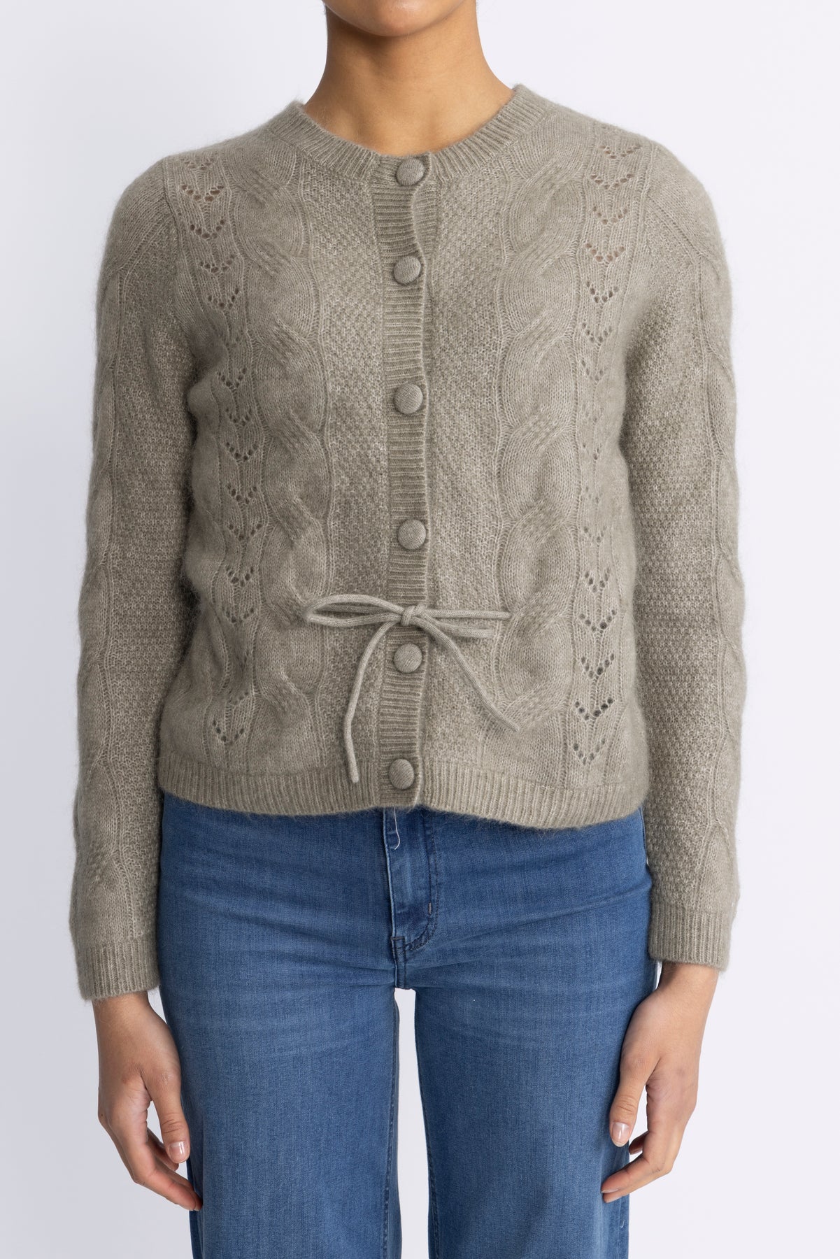 Vera Ls Knit Belt Kofta Ex - Vetiver
