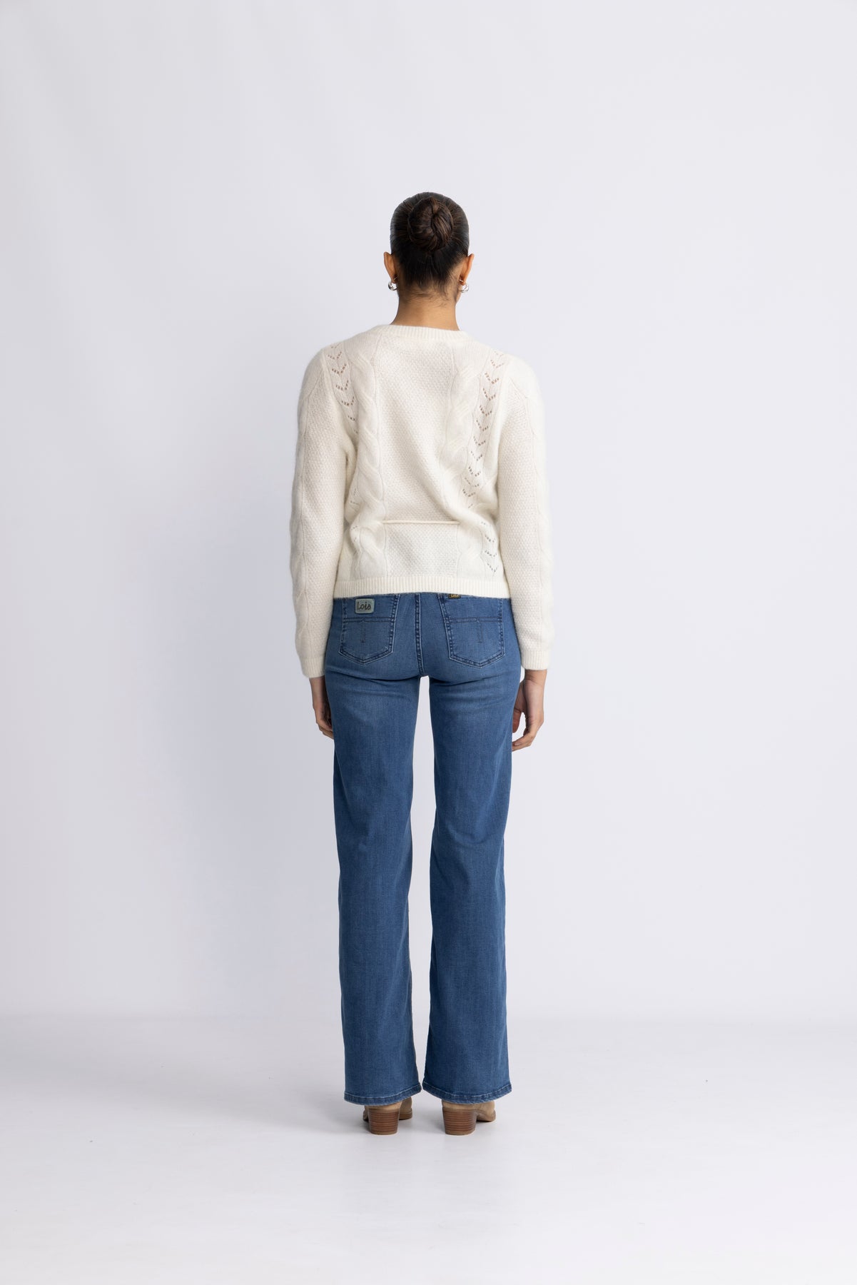 Vera Ls Knit Belt Kofta Ex - Snow White