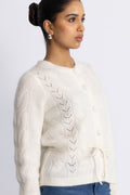 Vera Ls Knit Belt Kofta Ex - Snow White