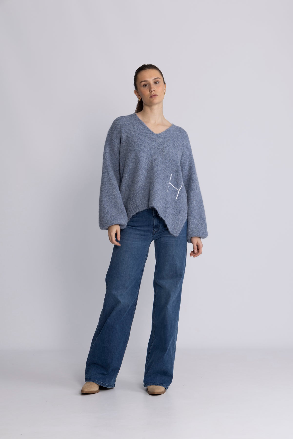 Sofie V-Neck Sweater - Faded Denim