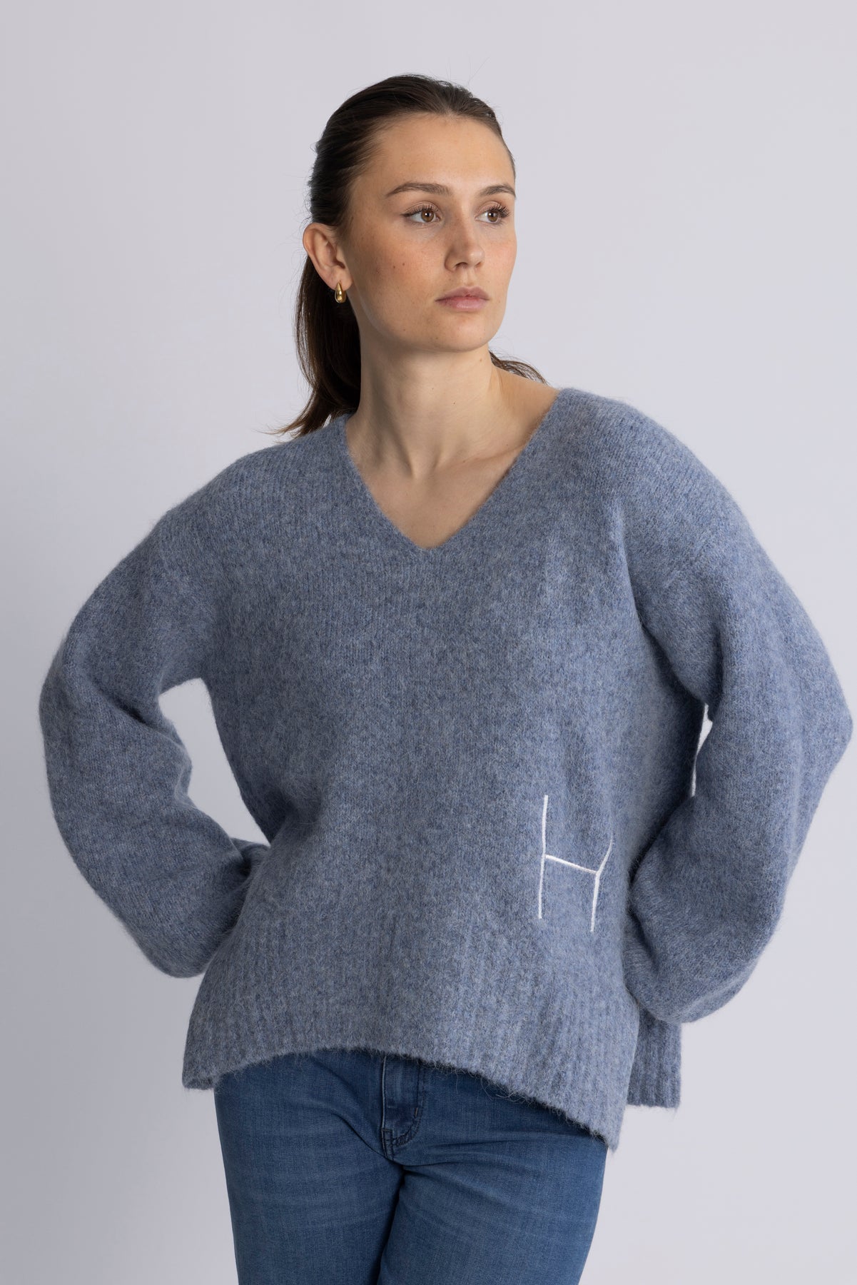 Sofie V-Neck Sweater - Faded Denim