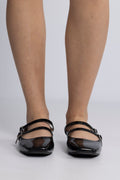 Biarose Karré Double Mary Jane Flat Faux Leather - Svart Lack