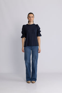 Janna Linen Top - Navy