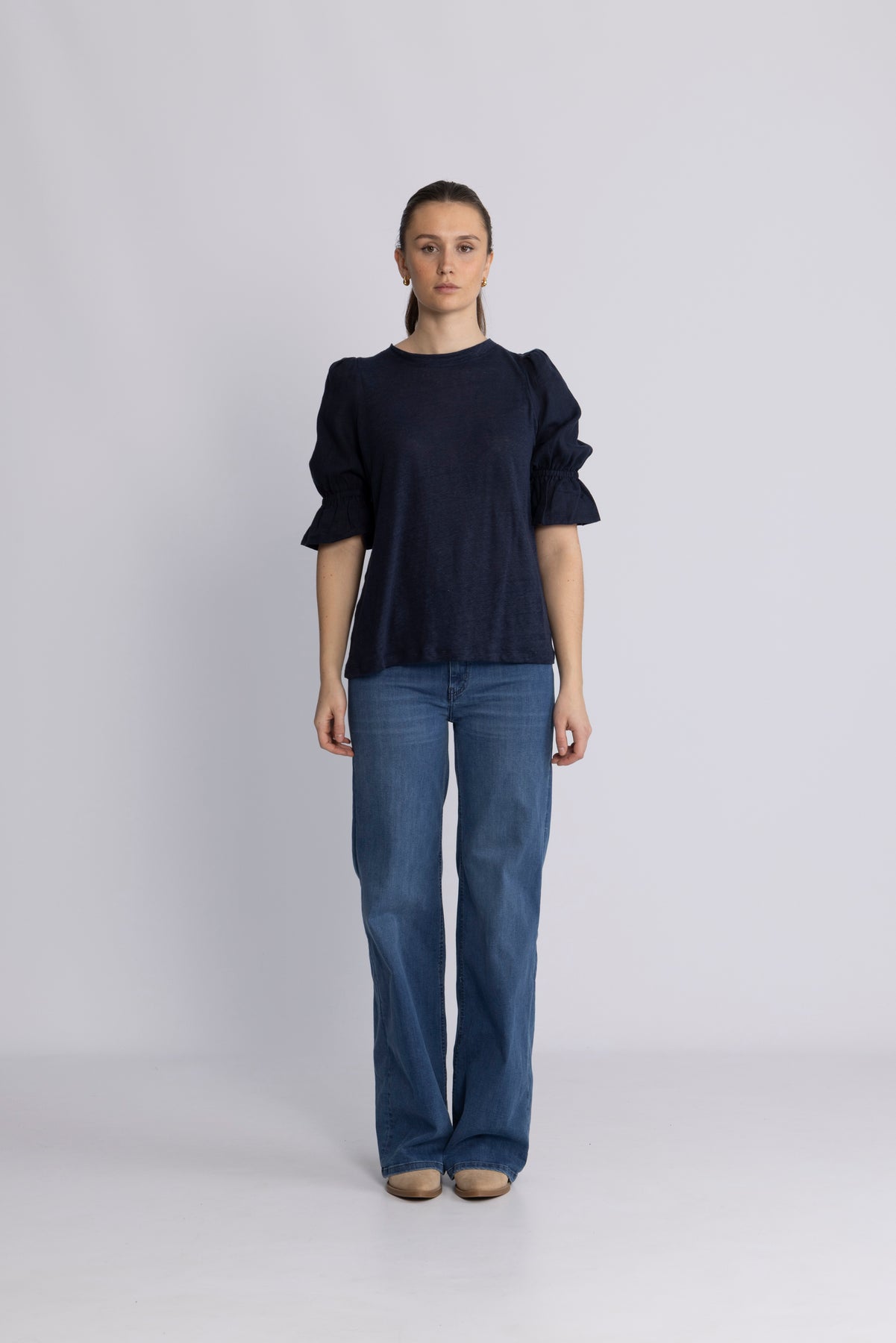 Janna Linen Top - Navy