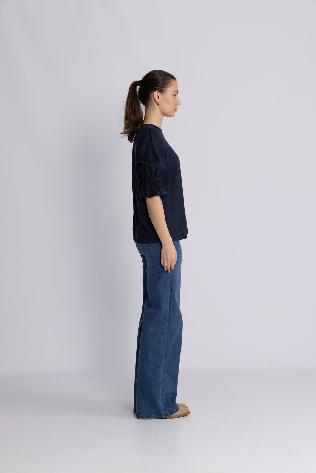 Janna Linen Top - Navy