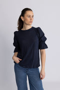 Janna Linen Top - Navy