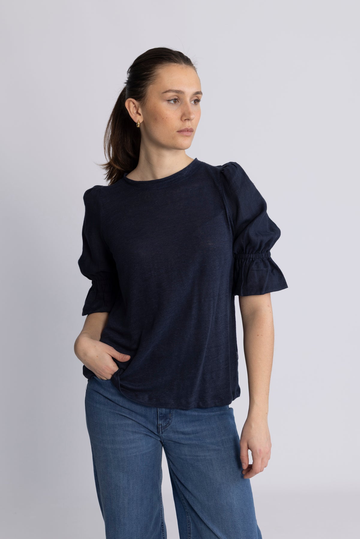 Janna Linen Top - Navy