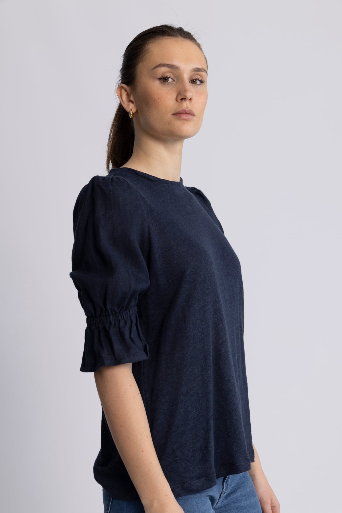 Janna Linen Top - Navy