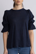 Janna Linen Top - Navy