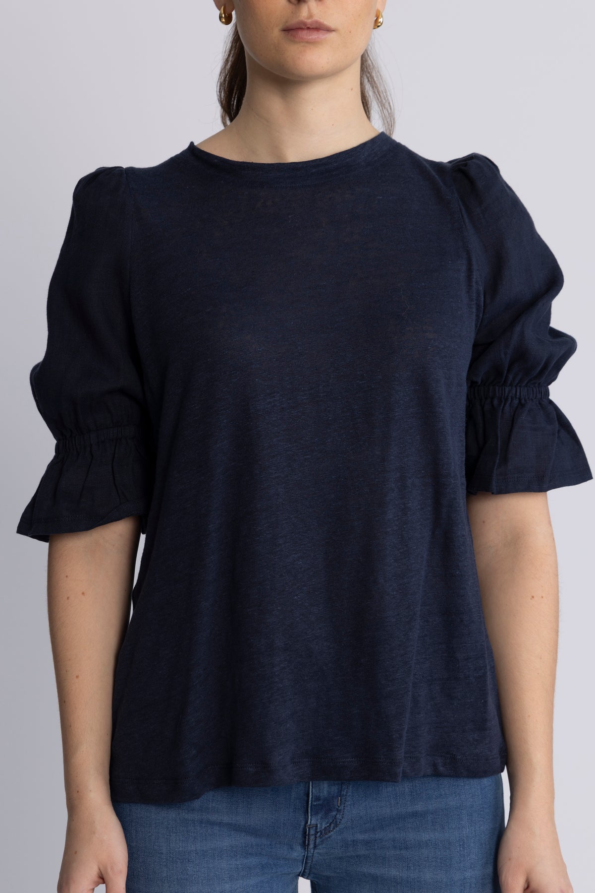 Janna Linen Top - Navy