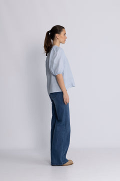 Anna Linen Top - Kentucky Blue