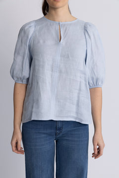 Anna Linen Top - Kentucky Blue