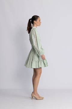Seersucker Mini Dress - Green Stripe