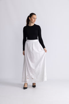 Dahlia Hw Ankle Broderi Skirt B - Bright White