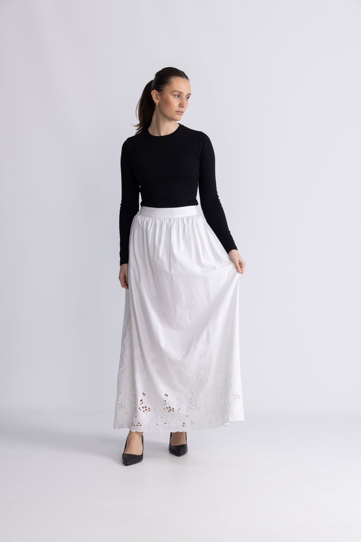 Dahlia Hw Ankle Broderi Kjol B - Bright White