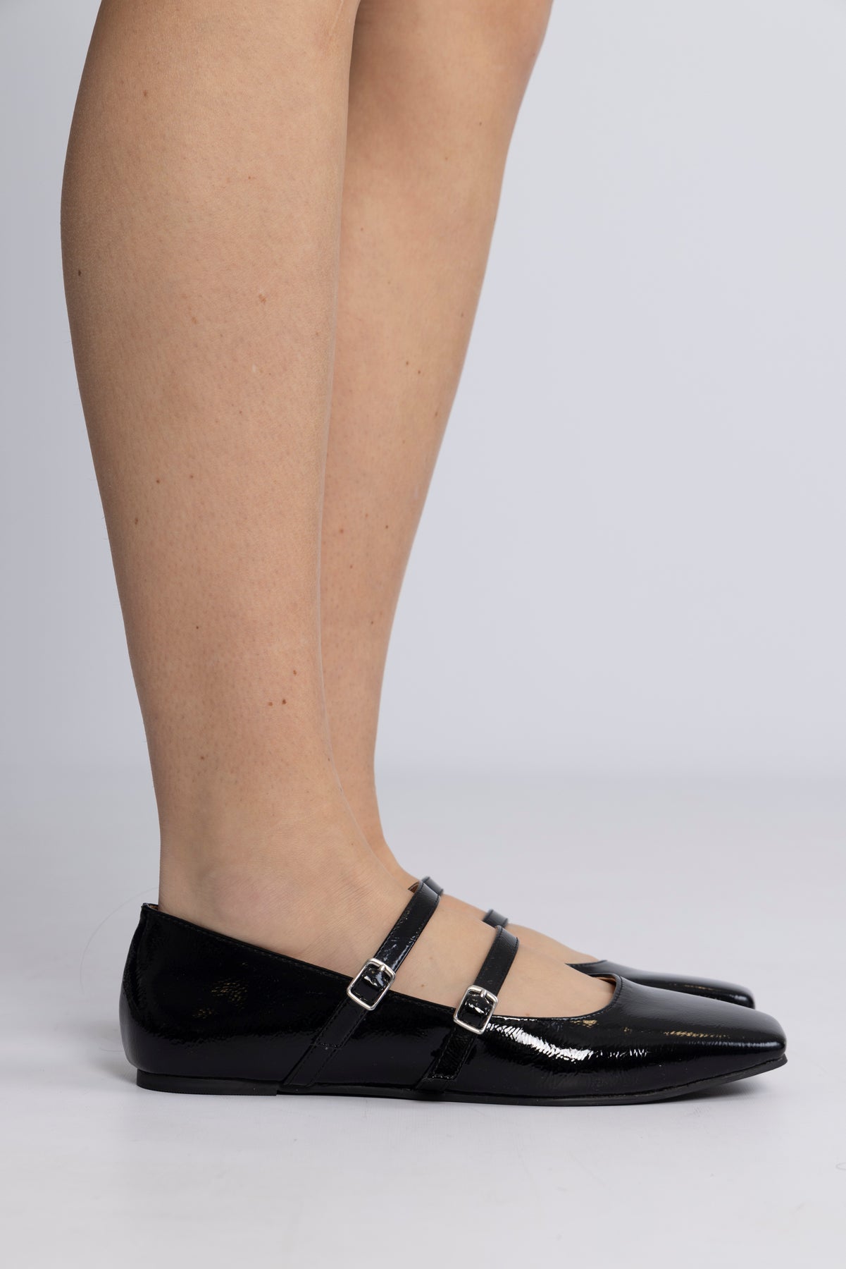Biarose Karré Double Mary Jane Flat Faux Leather - Svart Lack