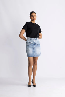Bowiecc Block Skirt - Fade Denim