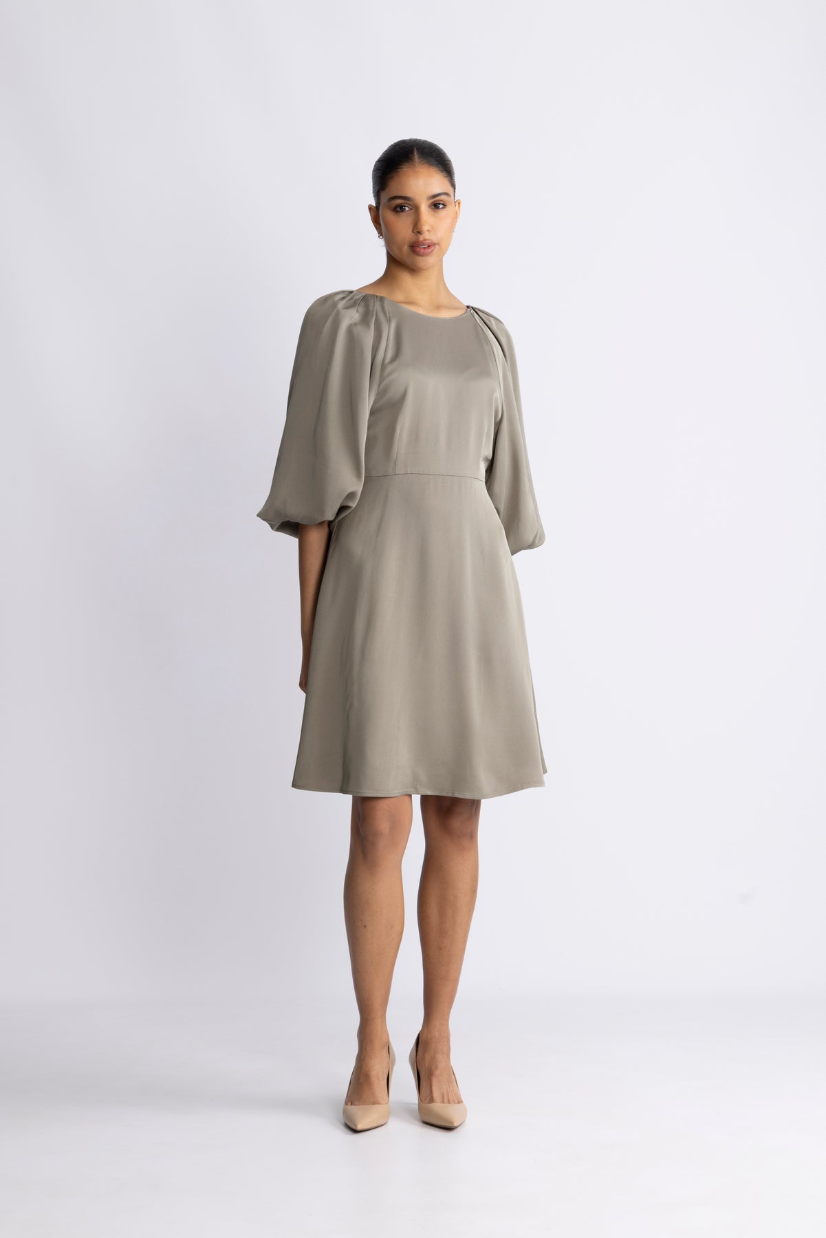 Laurina 3/4 Short Open Back Dress B - Vetiver
