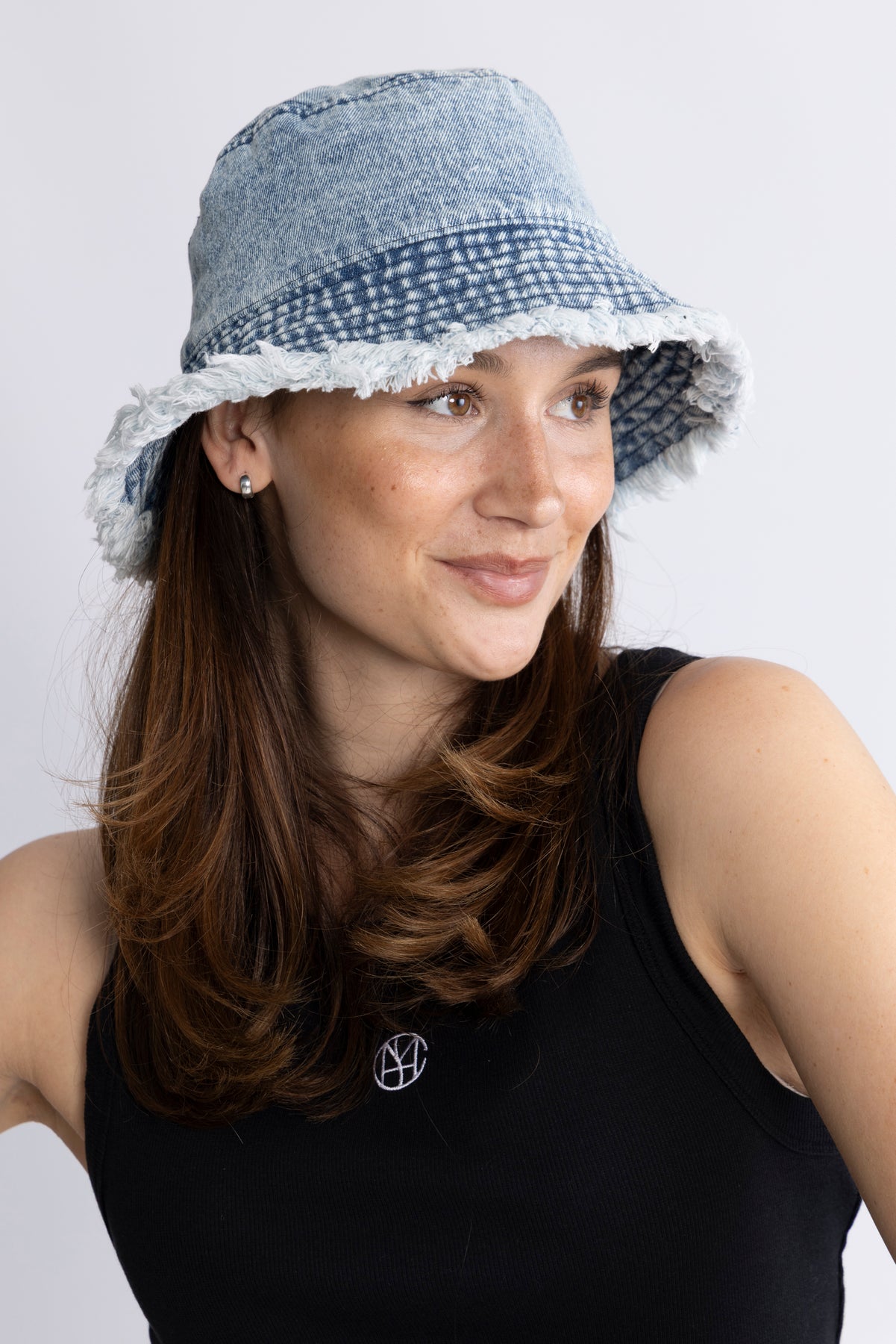 Washed denim bucket hat